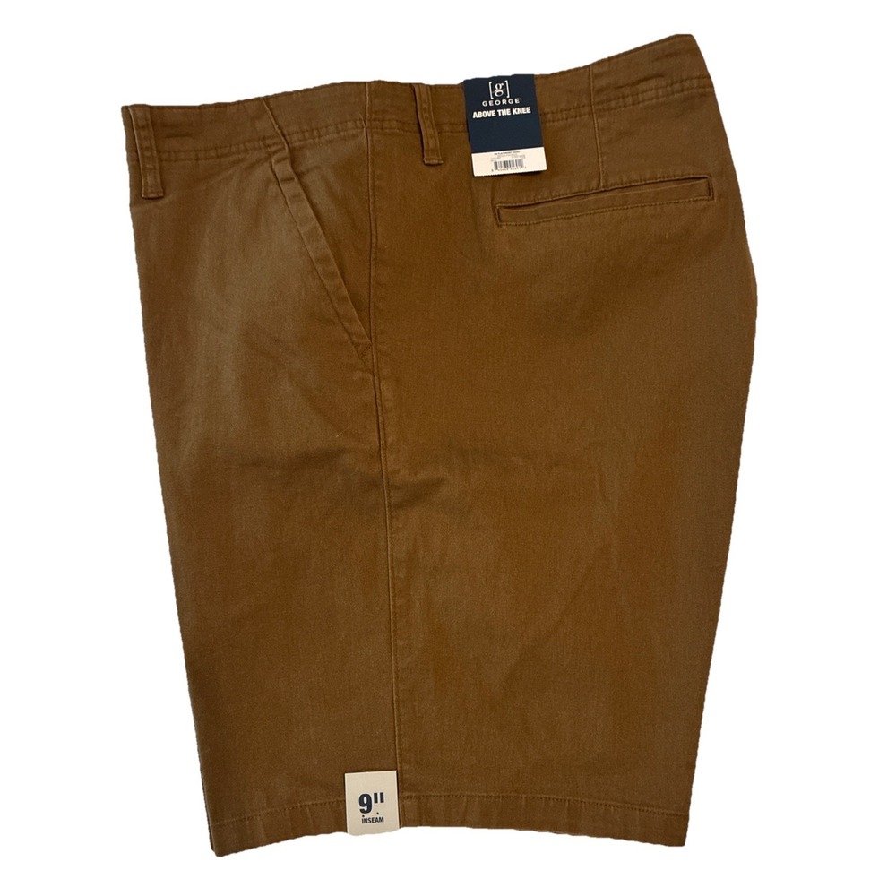 Men's Shorts Sz 44 George Zip Stretch Twill Flat Front Brown 9" Inseam NWT